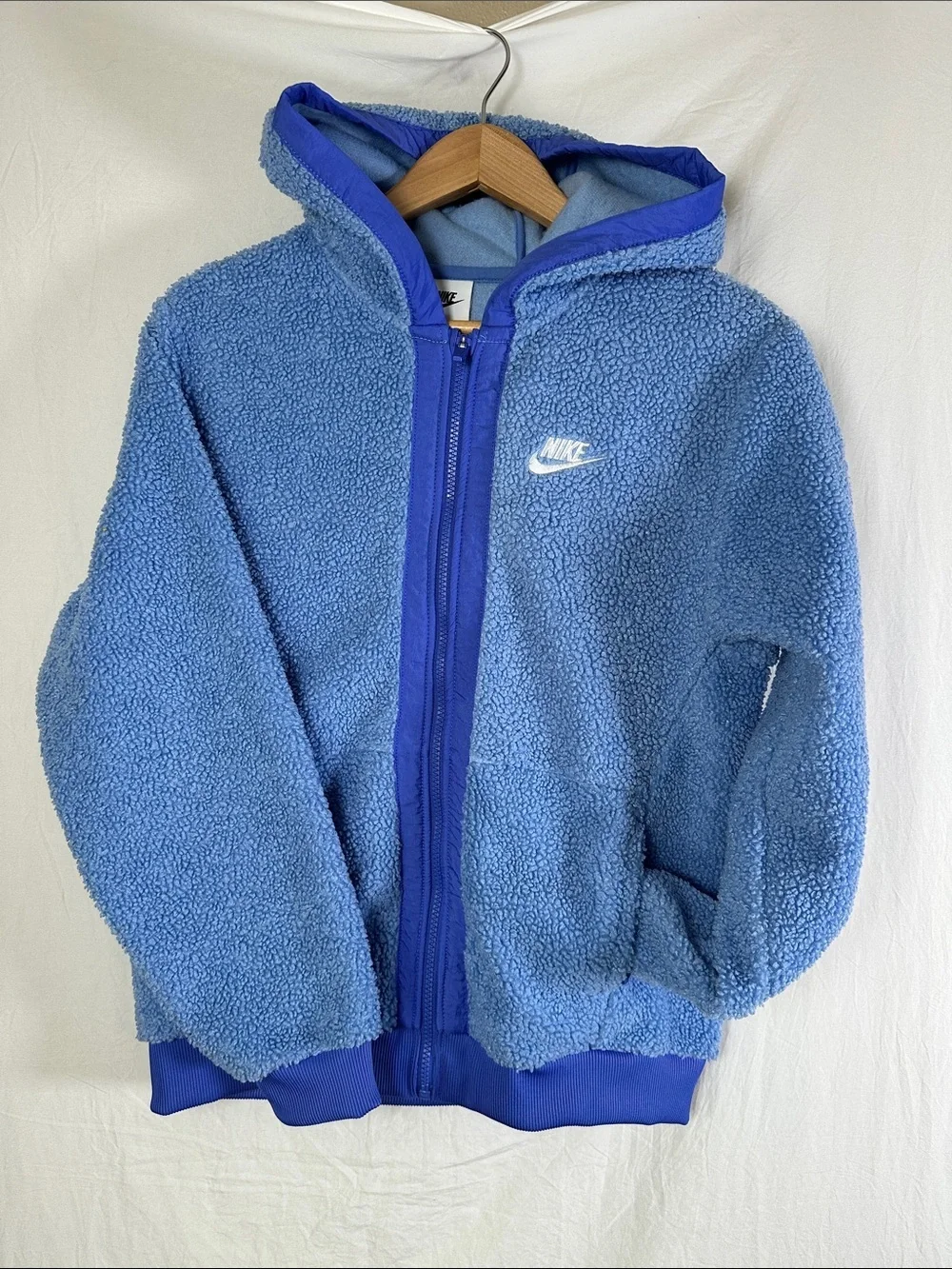 Nike Light Blue and Royal Blue Sherpa Zip Hoodie